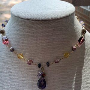 Purple gemstone stone necklace & earrings
